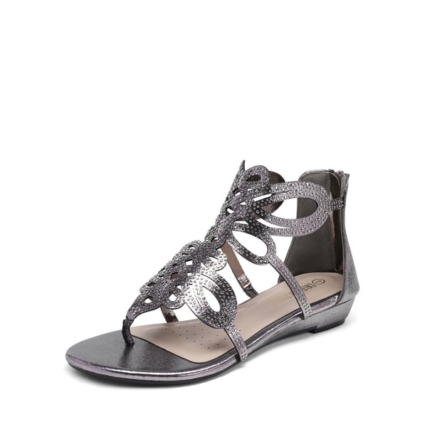 Gladiator Rhinestones Flat Sandals - PEWTER -  0