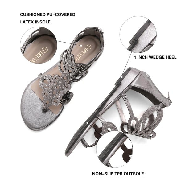 Gladiator Rhinestones Flat Sandals - PEWTER - 2