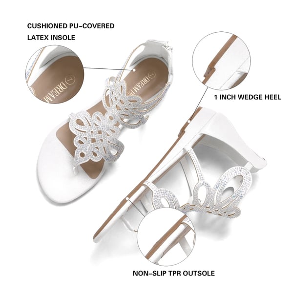 Gladiator Rhinestones Flat Sandals - WHITE - 2
