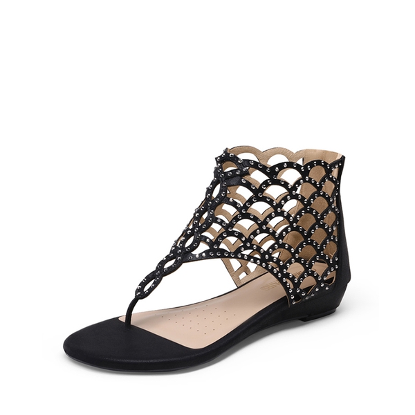 Cute Rhinestone Flat Sandals - BLACK -  0