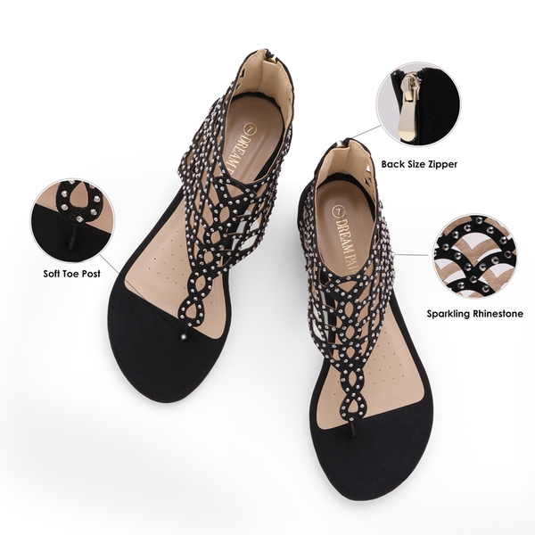 Cute Rhinestone Flat Sandals - BLACK - 2