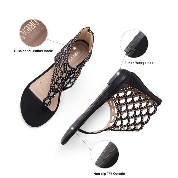 Cute Rhinestone Flat Sandals - BLACK - 3