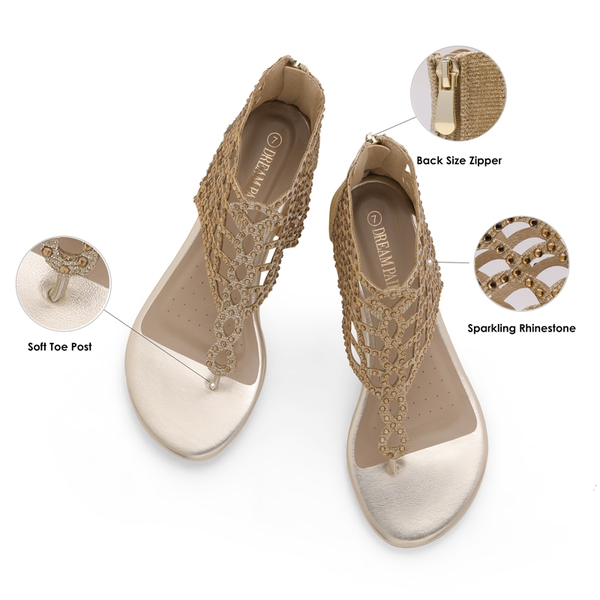 Cute Rhinestone Flat Sandals - GOLD - 3