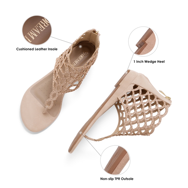 Cute Rhinestone Flat Sandals - NUDE - 2