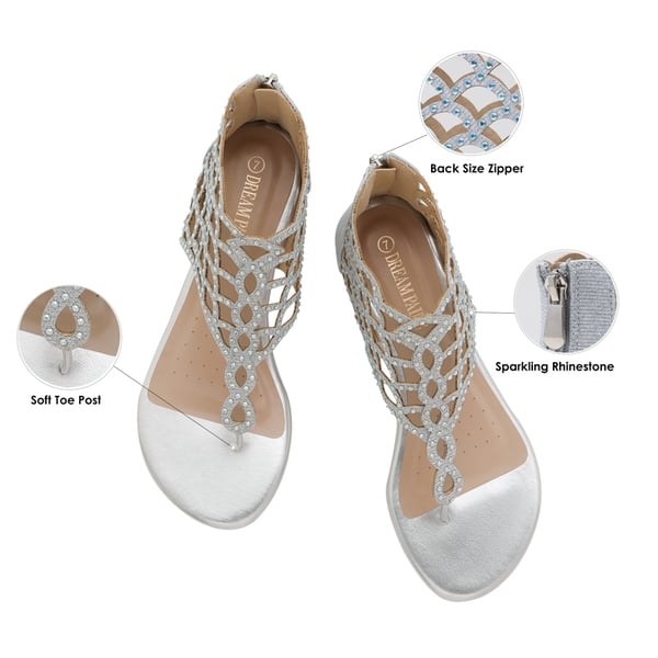 Cute Rhinestone Flat Sandals - SILVER - 3