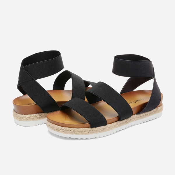 Ankle Strap Espadrille Platform Wedges - BLACK - 2