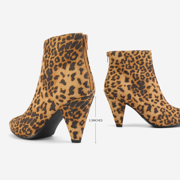 Low Heel Pointed Toe Ankle Booties - LEOPARD - 3