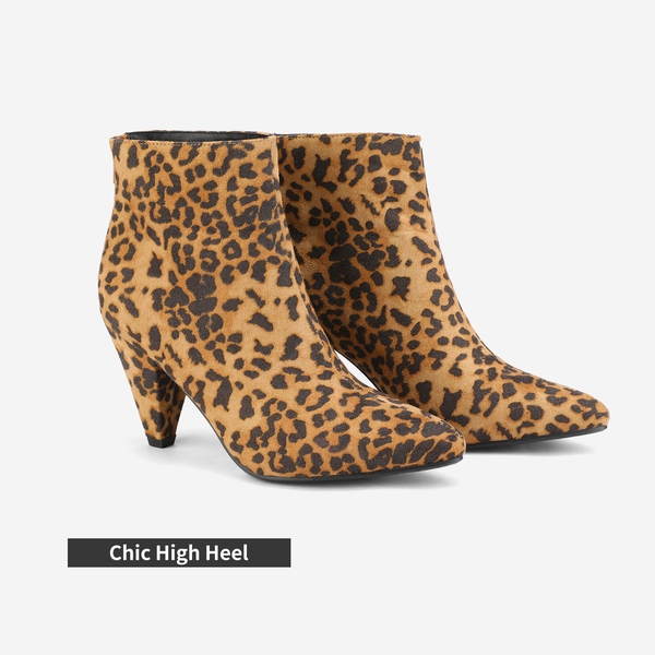 Low Heel Pointed Toe Ankle Booties - LEOPARD - 4