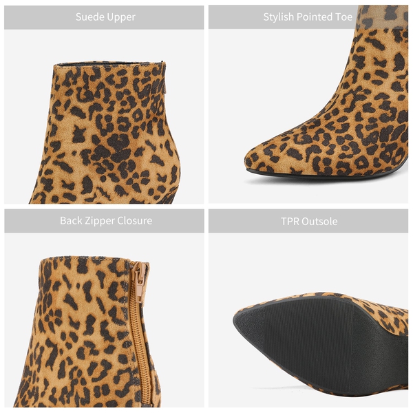 Low Heel Pointed Toe Ankle Booties - LEOPARD - 5