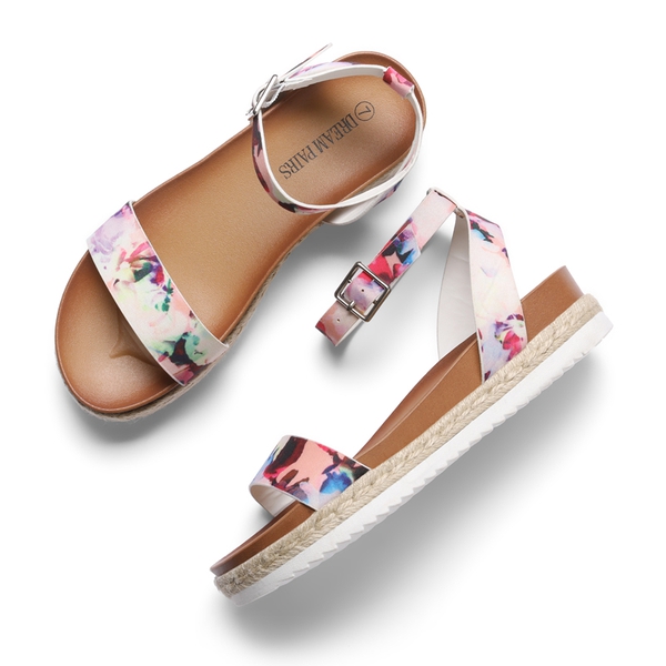 Open Toe Ankle-Strap Espadrille Platform Sandals - FLORAL - 2