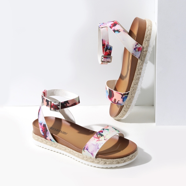 Open Toe Ankle-Strap Espadrille Platform Sandals - FLORAL - 3