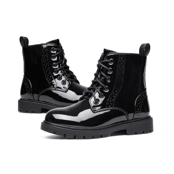 Boys Girls Combat Ankle Boots - BLACK - 5