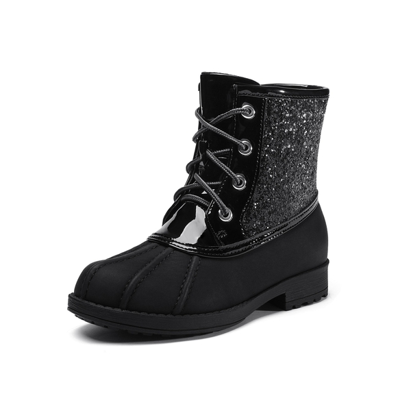 Girls Side Zipper Leather Glitter Boots - BLACK -  0