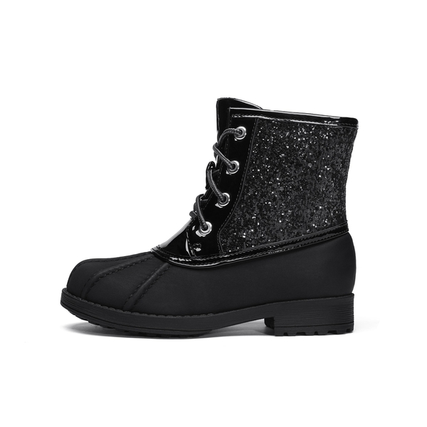 Girls Side Zipper Leather Glitter Boots - BLACK - 1