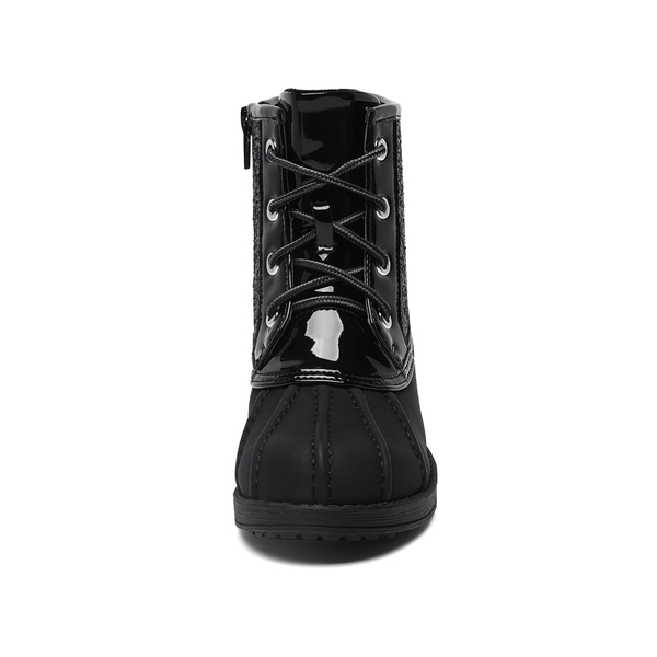 Girls Side Zipper Leather Glitter Boots - BLACK - 3