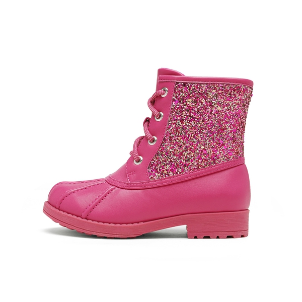 Girls Side Zipper Leather Glitter Boots - FUCHSIA - 1