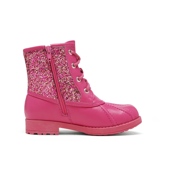 Girls Side Zipper Leather Glitter Boots - FUCHSIA - 2