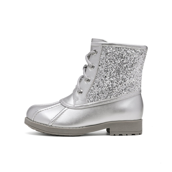Girls Side Zipper Leather Glitter Boots - SILVER - 1
