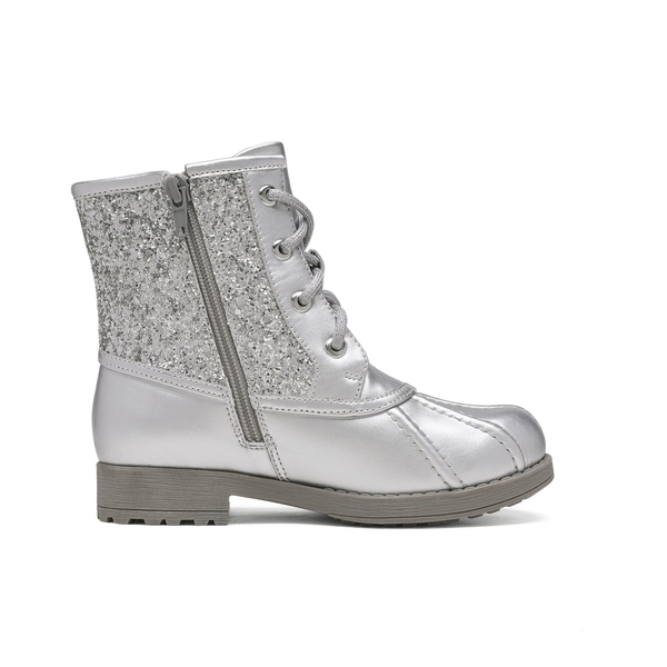 Girls Side Zipper Leather Glitter Boots - SILVER - 2