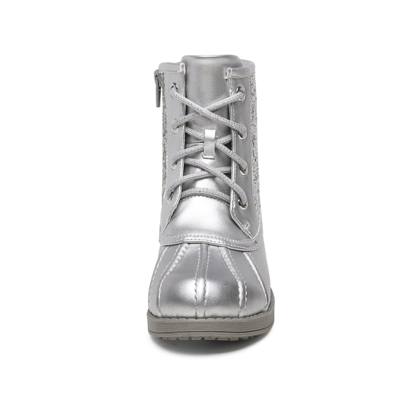 Girls Side Zipper Leather Glitter Boots - SILVER - 3