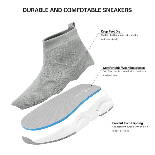 Boys Girls High Top Sock Shoes - GREY - 3