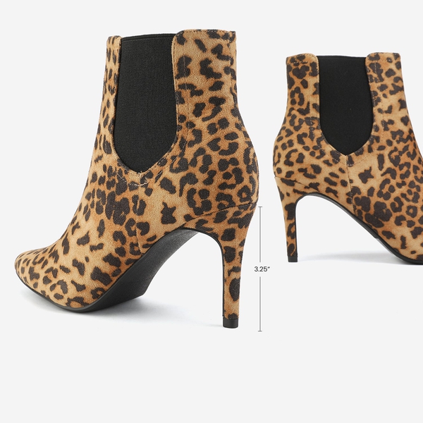 Pointed Toe Stiletto Chelsea Ankle Booties - LEOPARD - 3