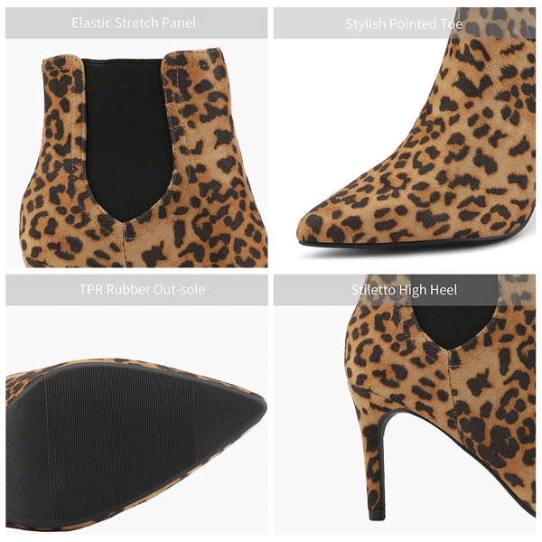 Pointed Toe Stiletto Chelsea Ankle Booties - LEOPARD - 4