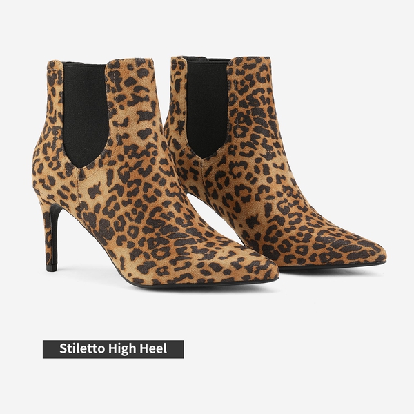 Pointed Toe Stiletto Chelsea Ankle Booties - LEOPARD - 5