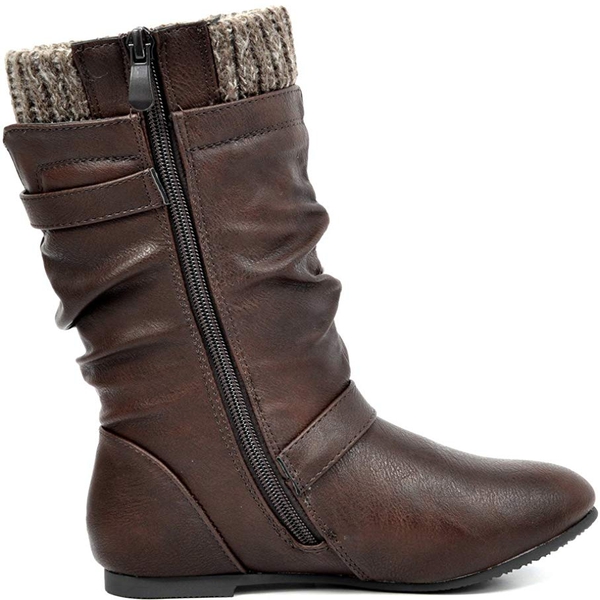 Fur Lined Kids Winter Boots - BROWN - 2
