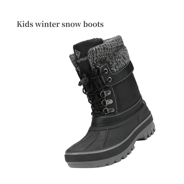 Insulated Snow Kids Waterproof Boots - BLACK - 2