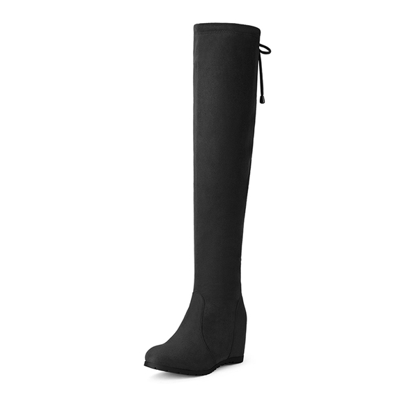 Thigh High Wedges Boots - BLACK -  0