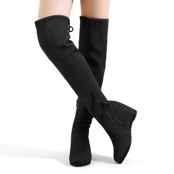 Thigh High Wedges Boots - BLACK - 2