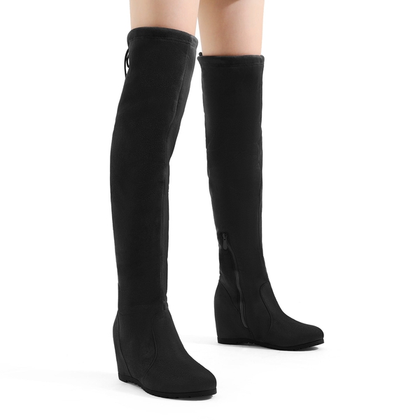 Thigh High Wedges Boots - BLACK - 3