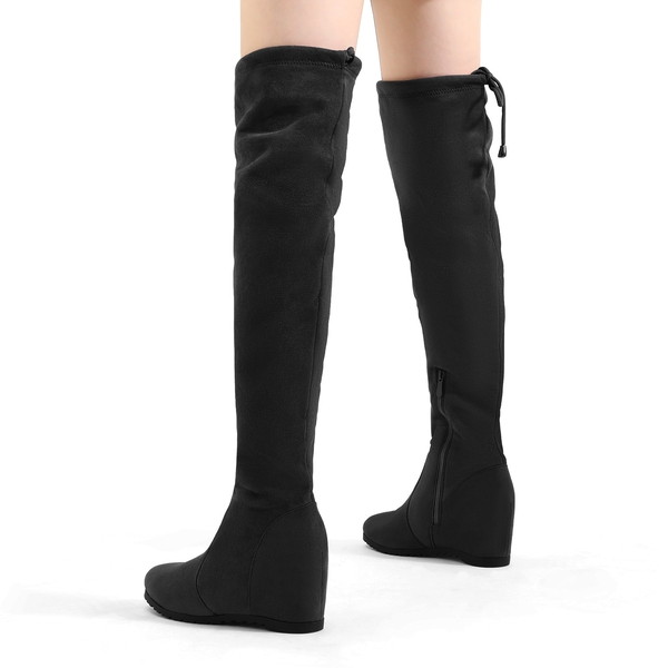 Thigh High Wedges Boots - BLACK - 4