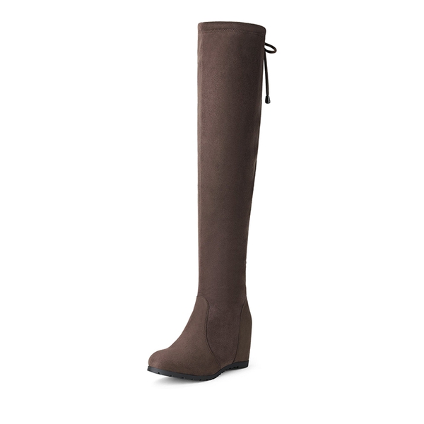 Thigh High Wedges Boots - BROWN -  0