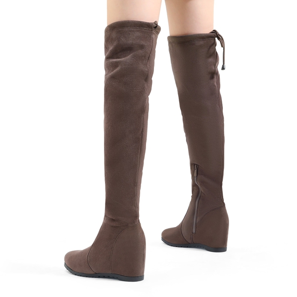 Thigh High Wedges Boots - BROWN - 4