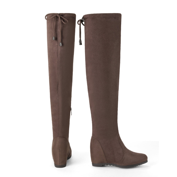 Thigh High Wedges Boots - BROWN - 5