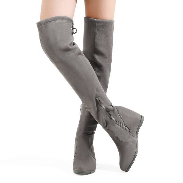 Thigh High Wedges Boots - GREY - 2