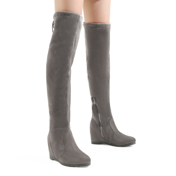 Thigh High Wedges Boots - GREY - 3