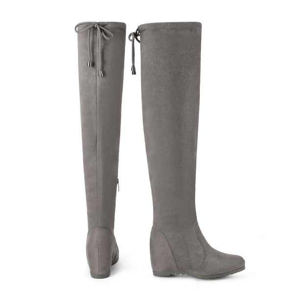 Thigh High Wedges Boots - GREY - 5