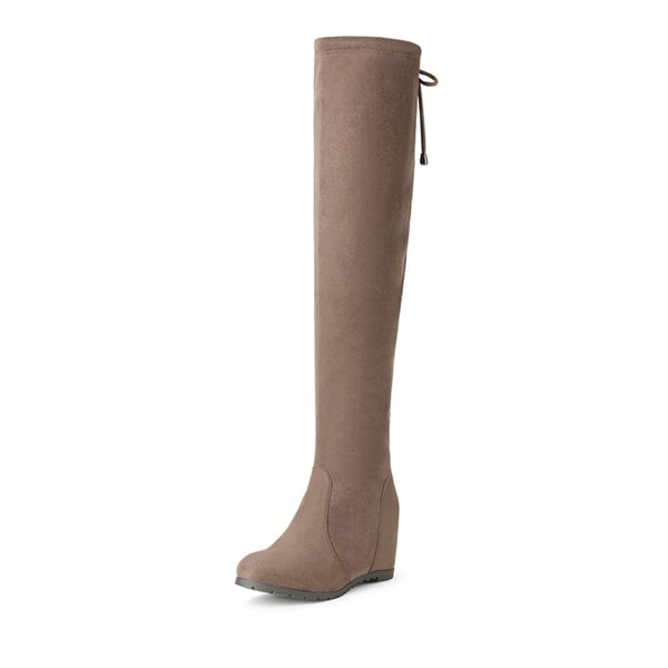 Thigh High Wedges Boots - KHAKI -  0