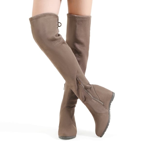 Thigh High Wedges Boots - KHAKI - 2