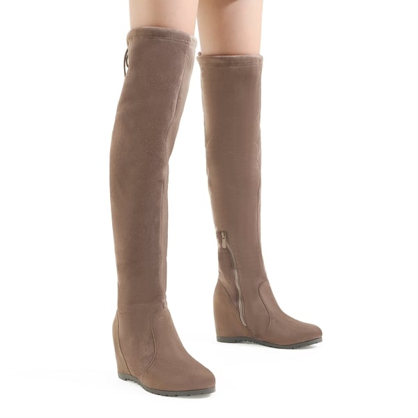 Thigh High Wedges Boots - KHAKI - 3