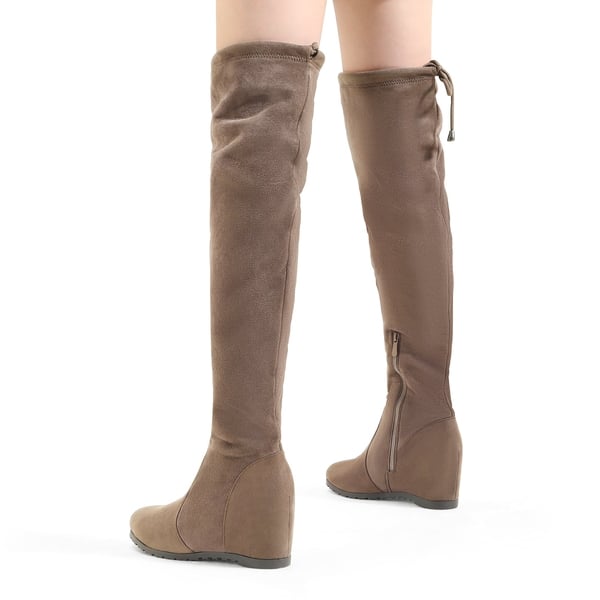 Thigh High Wedges Boots - KHAKI - 4