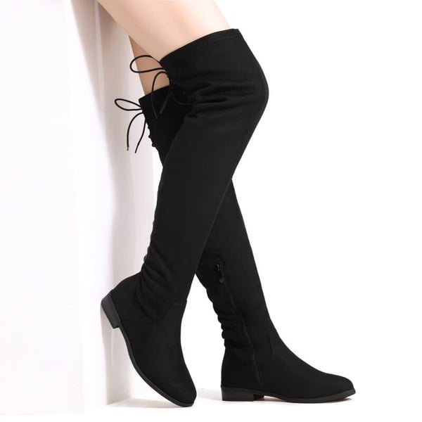 Block Heel Over The Knee High Boots - BLACK - 1