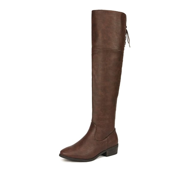Block Heel Over The Knee High Boots - BROWN -  0