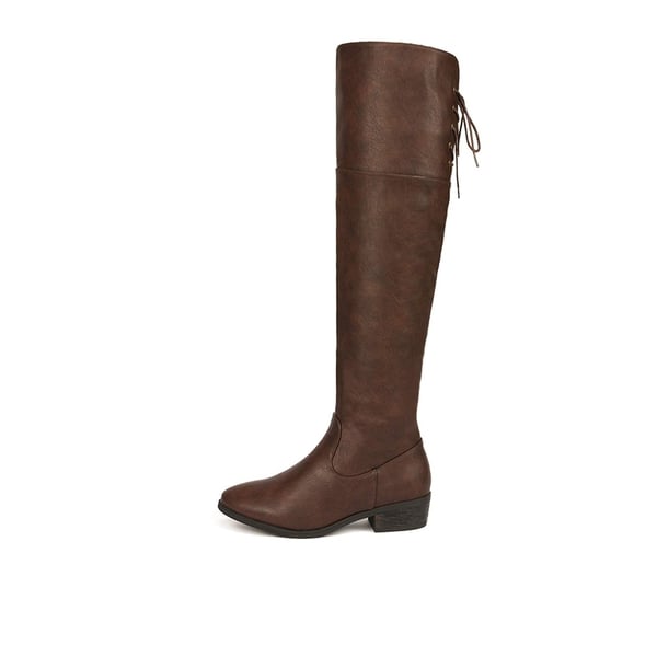 Block Heel Over The Knee High Boots - BROWN - 2