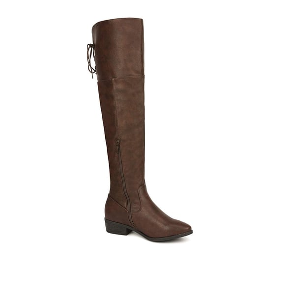 Block Heel Over The Knee High Boots - BROWN - 3