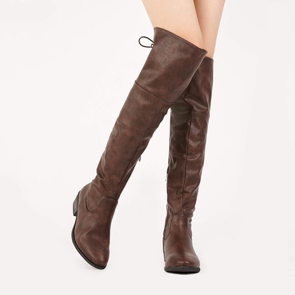 Block Heel Over The Knee High Boots - BROWN - 5