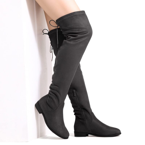 Block Heel Over The Knee High Boots - GREY - 1